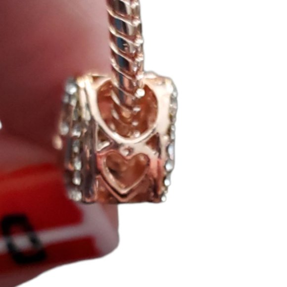 7 in. Rose Gold Plated over Sterling Silver (S925) Snake Chain Bracelet w/ Heart - Picture 4 of 6